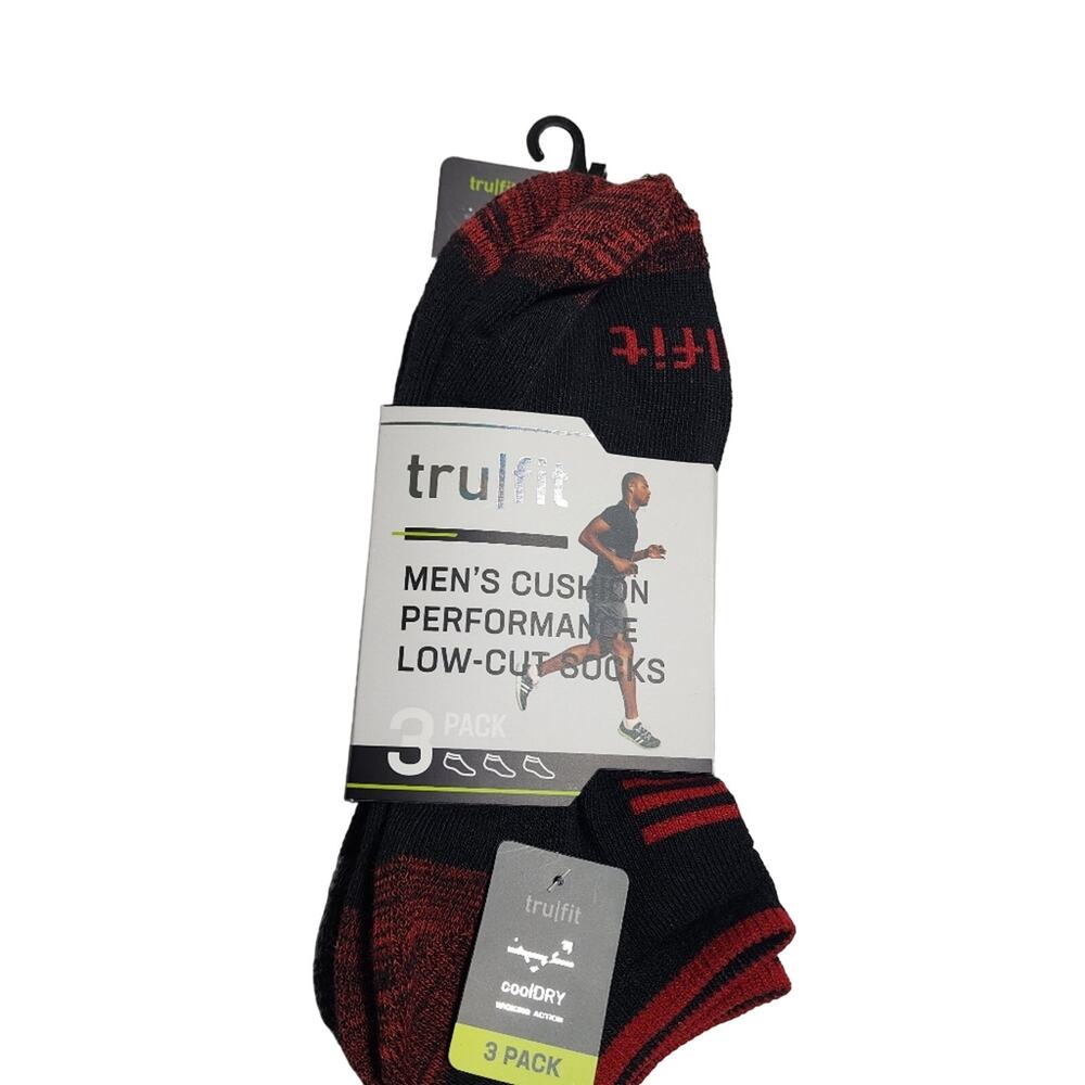 TRUFIT NWT MENS CUSHION PERFORMANCE LOW CUT SOCK 3 PAIR PACK